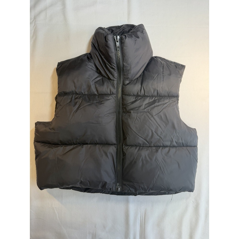 Fuinloth Cropped Puffer Vest Women's Size Medium Black Full Zip Athletic Outdoor